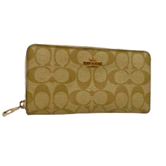 Coach Signature C Tan Coated Canvas Long Zip Around Wallet